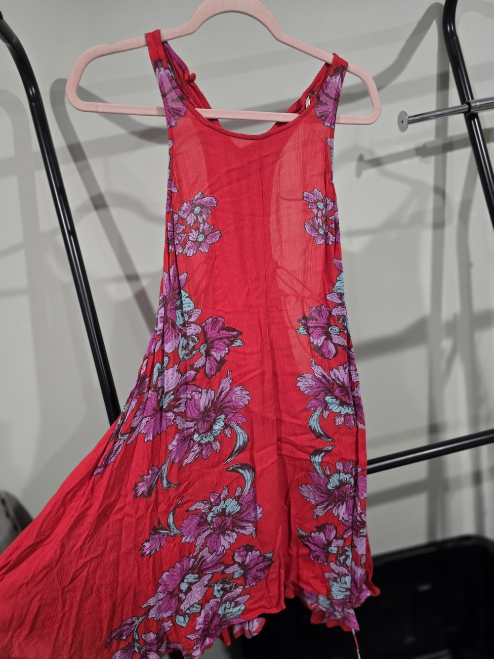 Free People Red Floral Mini Dress with Purple Accents
